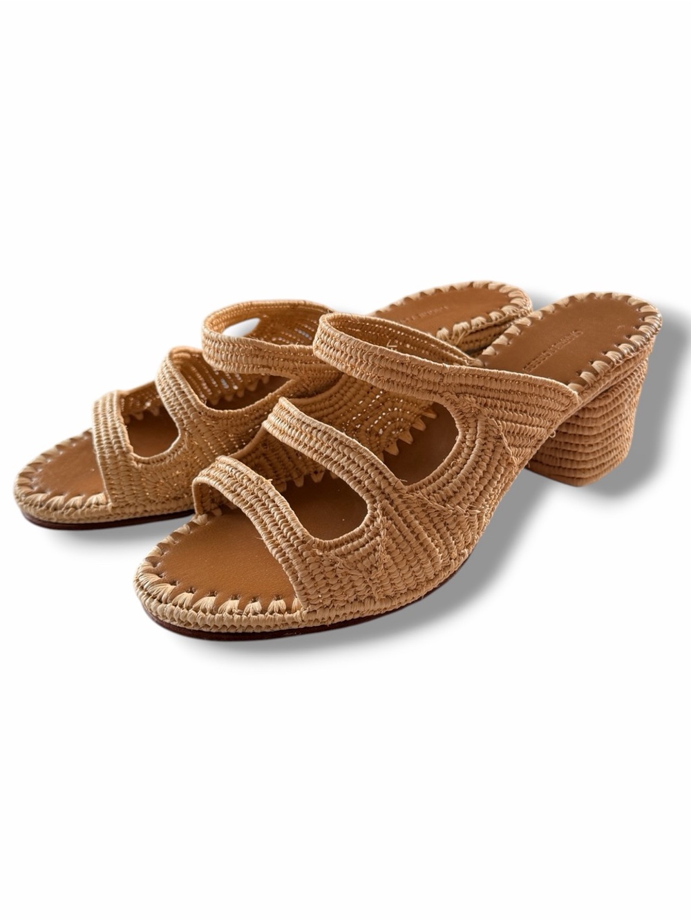 Carrie Forbes Robo Raffia Block Heel Slides Sandals Size 40 US 9